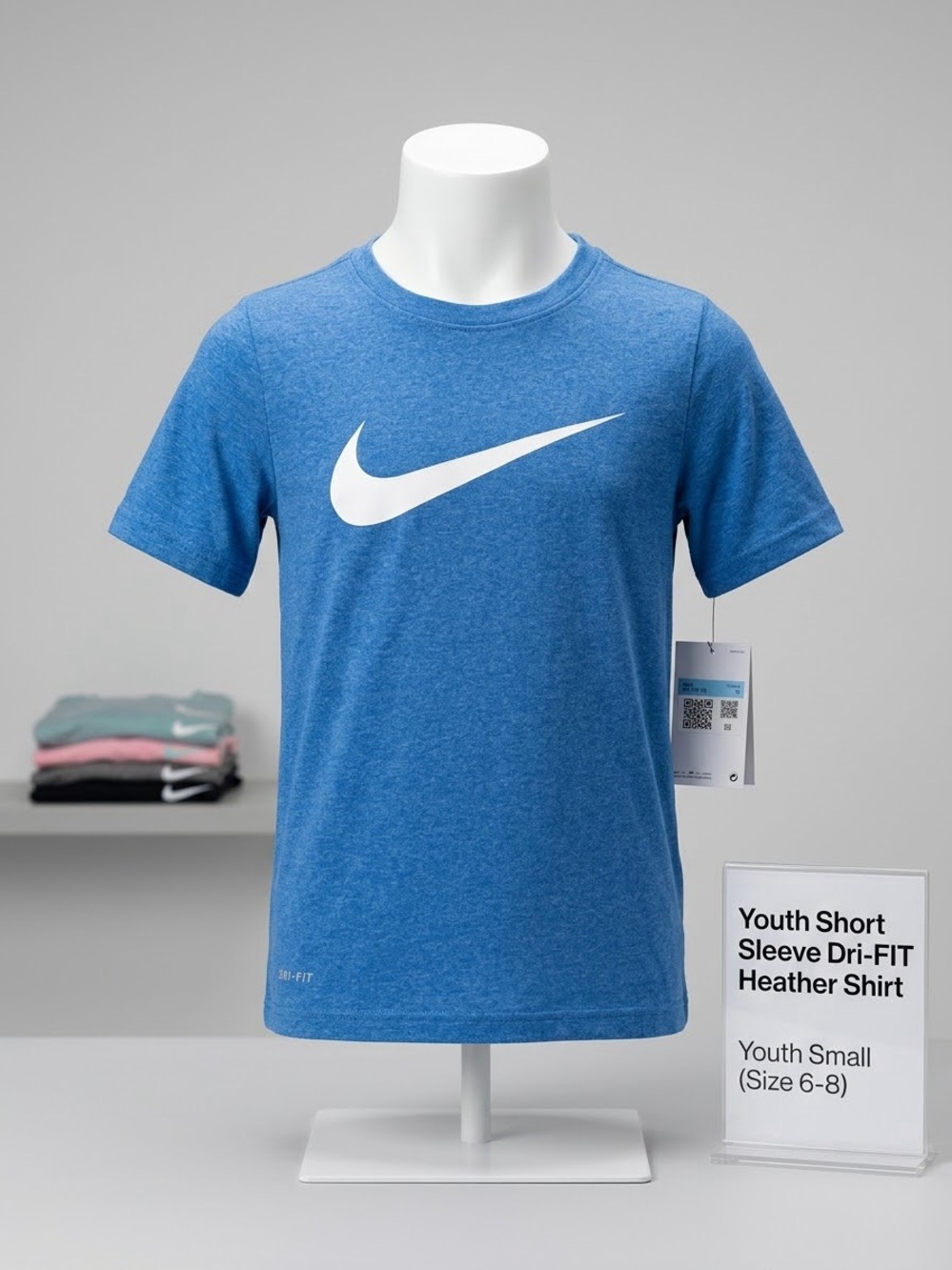 Nike Youth Dri-FIT Heather Royal Blue Tee with White Swoosh